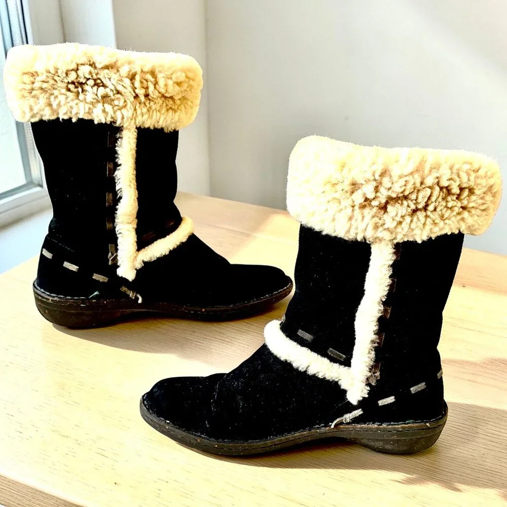 UGG Australia ELIJO Cuff Pull On Boot Black Suede Shearling Size 10